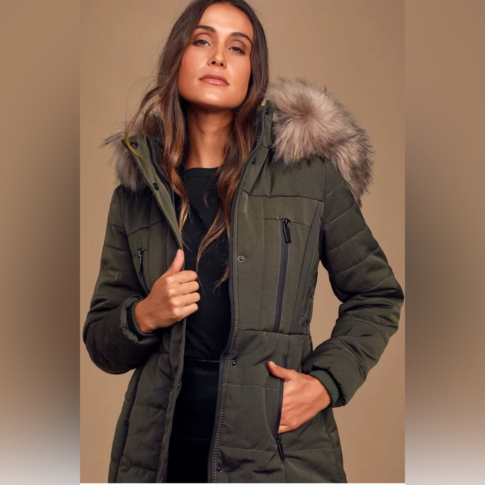 Snowpack Olive Green Faux Fur Long Puffer Jacket-fits like a S/M